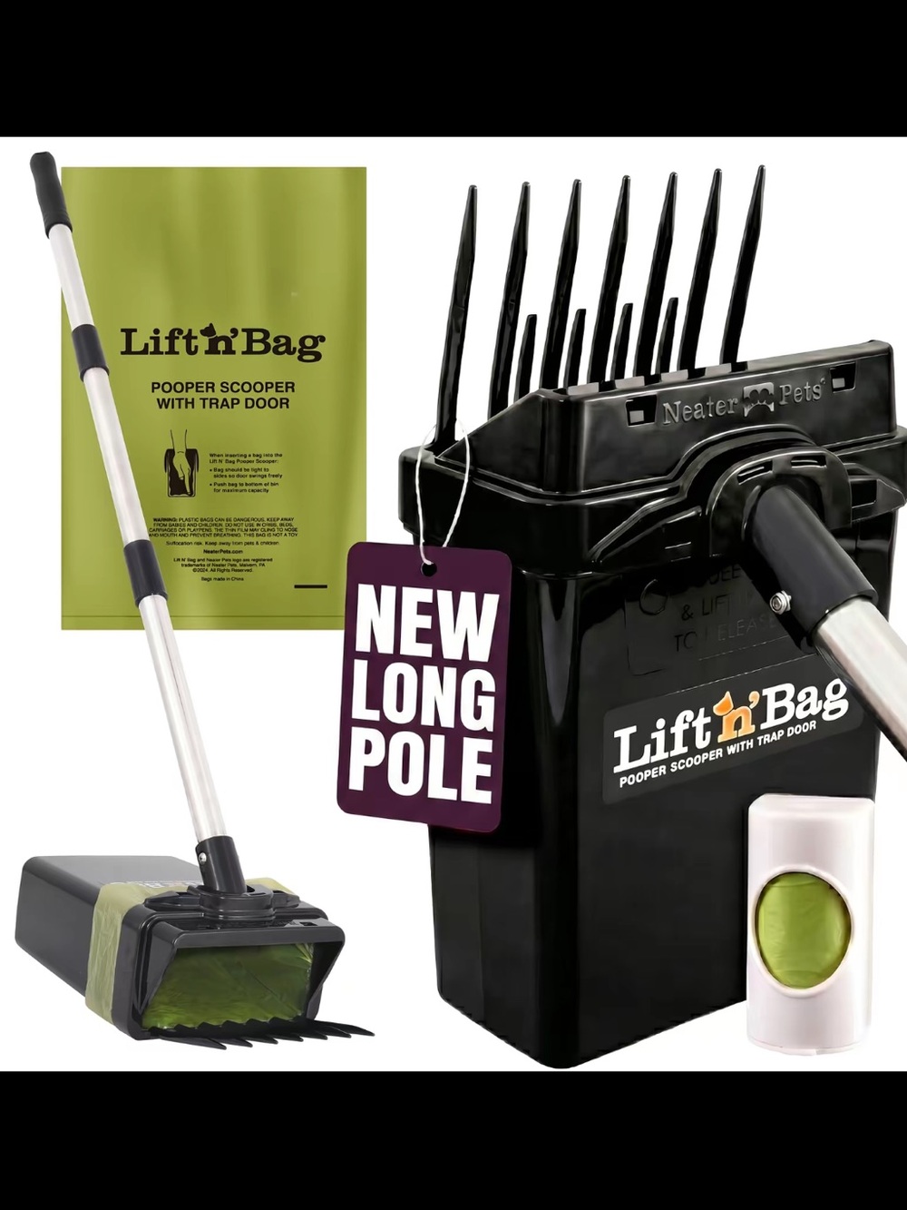 Neater Pets Lift'n Bag Pooper Scooper w/ Trap Door, 31" Long Pole, Fresh Scent